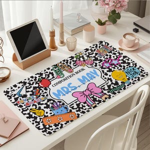 Personalized Teacher Desk Mat, Custom Teacher Composition Book Desk Mat With Name, Teacher Gifts, Back To School, Teacher Appreciation Gift