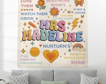 Custom Composition Notebook Welcome To Classroom Tapestries, Class Banner, Groovy Classroom Decor, Back To School, First Day of School