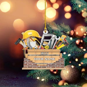 Personalized Construction Worker Christmas Ornament, Personalized Ornament Excavator Christmas Tree Ornament, Contractor Tools Rope Trucks