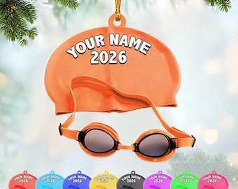 Personalized Name Swimming Acrylic Ornament, Swimming Lovers Gift, Sport Gifts, Swim Team Ornament, Swimming Glass Ornament, Gift Decoration