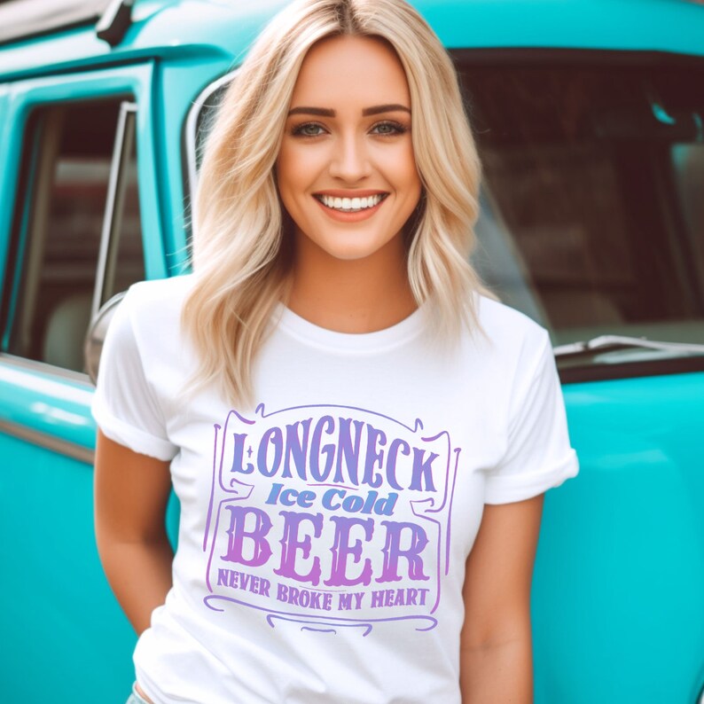 Longneck Beer Pink and Purple Tee, Luke Combs, Country, Country Merch