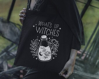 Tote Bag "What's Up Witches" - Magic Potion witch bag - 100% organic cotton & eco friendly