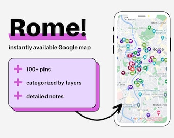 Mapa digital de viaje de Roma para pines de ubicación de Google Maps