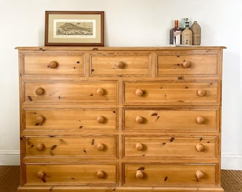 5ft Extra Large Merchants Double Chest of Drawers / Dresser / Sideboard / Bank of drawers - solid reclaimed natural pine