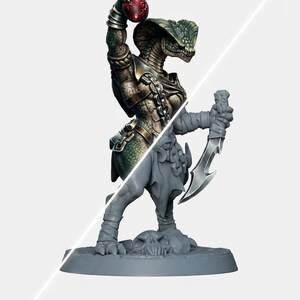 Yuan-Ti Slangenkrijger RPG-miniatuurtjes, 28 mm x 32 mm, ongeverfde set, compatibel met D&D Pathfinder, 16K hars