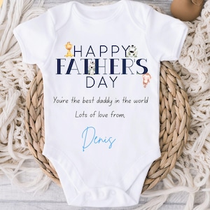 Happy Fathers Day Baby Vest Grow, Best Daddy Ever, Personalised Grandad Gift, Personalised First Father&#39;s Day Baby Vest, Fathers Day Gift