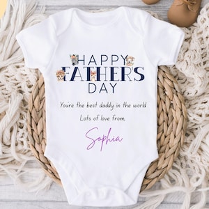 Happy Fathers Day Baby Vest Grow, Best Daddy Ever, Personalised Grandad Gift, Personalised First Father&#39;s Day Baby Vest, Fathers Day Gift