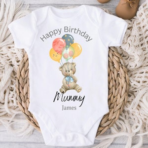 Happy Birthday Mummy Bear Baby Outfit, Happy Birthday Daddy/Nanny/Grandad Baby Grow, Happy Birthday Aunty Baby Vest, First Birthday Mummy
