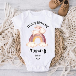Happy Birthday Mummy Rainbow Baby Outfit, Happy Birthday Daddy/Nanny/Grandad Baby Grow, Happy Birthday Aunty Baby Vest, First Birthday Mummy