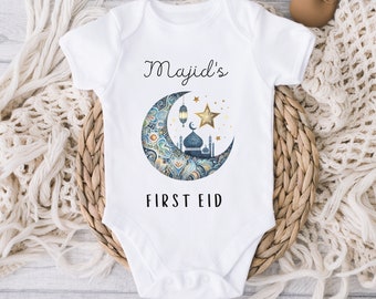 Primer traje de bebé personalizado Eid Ramadán Mubarak, primer traje de dormir Eid, crecimiento de bebé de Ramadán, mi primer crecimiento de bebé Eid Mubarak, Eid Mubarak