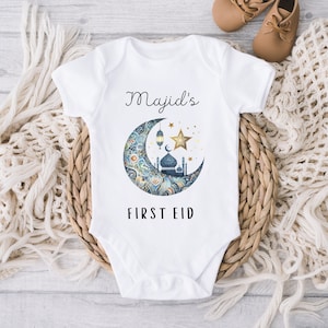 Personalised First Eid Ramadan Mubarak Baby Bodysuit, First Eid Sleep Suit, Ramadan Baby Grow, My First Eid Mubarak, Eid Mubarak Baby Grow image 1