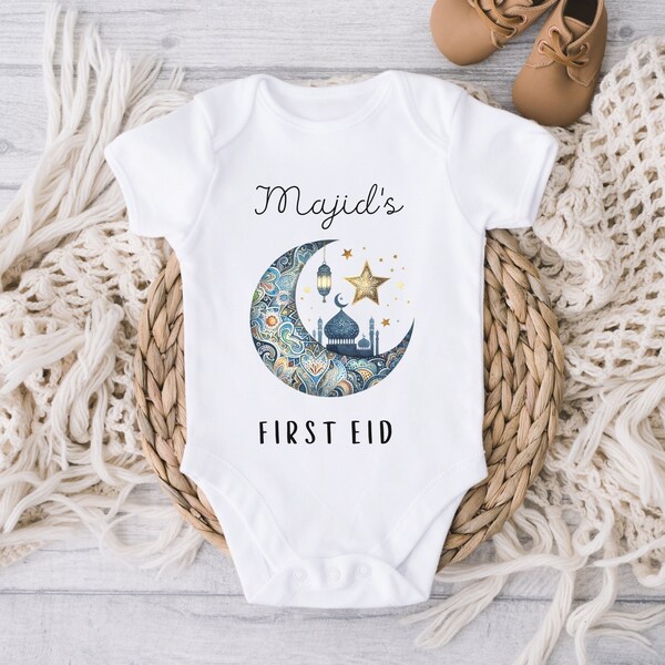 Personalised First Eid Ramadan Mubarak Baby Bodysuit, First Eid Sleep Suit, Ramadan Baby Grow, My First Eid Mubarak, Eid Mubarak Baby Grow