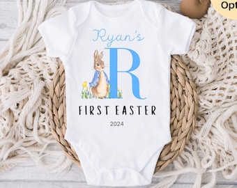 My First Easter Blue Rabbit Outfit, Personalised Baby First Easter Bunny Sleepsuit, My 1st Easter New Baby Gift, Personalised Easter Gift