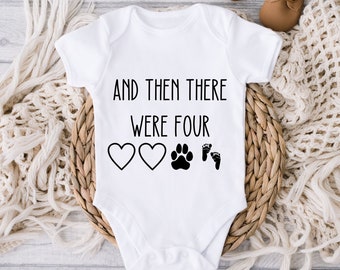 And Then There Were Four Baby Vest, Pet Cat Dog Custom Babygrow, Baby Announcement for Dad, New Baby Reveal, Family Announcement Baby Gift