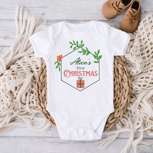 First Christmas Babygrow Personalized, Baby Christmas Present, Christmas Outfit for Baby,  Babygrow Bodysuit, Sleepsuit, Romper, Bib, Vest