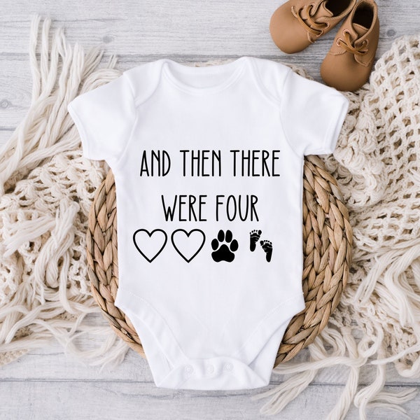 And Then There Were Four Baby Vest, Pet Cat Dog Custom Babygrow, Baby Announcement for Dad, New Baby Reveal, Family Announcement Baby Gift