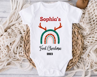 Personalized Merry Christmas Bodysuit, Christmas Custom Baby Outfit, Baby Christmas Gift Idea, Babygrow Sleepsuit Vest, Christmas Print Bib