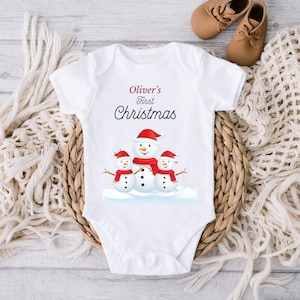 Personalized Snowman First Christmas Baby Sleepsuit, Baby Christmas Gift Idea, Christmas Outfit for Baby,  Babygrow Bodysuit, Vest, Bib