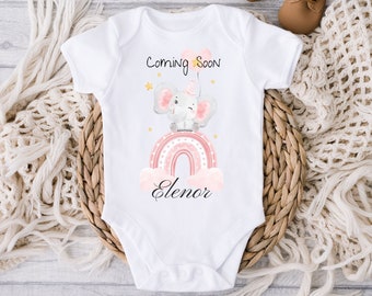 Personalised Baby Announcement Baby Vest, Coming Soon Pregnancy Reveal Gift, Surname and Due Date Baby Grow, Newborn Gift, New Dad Mom Gift