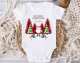 Personalized My First Christmas  Santa Baby Vest, Babygrow Gift Set, 1st Xmas Babygrow, Christmas Clothes for Baby, Christmas Bib, Sleepsuit
