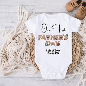 Our First Fathers Day, Personalised Baby Grow, Personalised First Father&#39;s Day Baby Vest, Daddy & Baby Gift, Gift for Grandad, Best Dad Ever