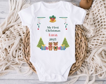 Personalized My First Christmas Baby Vest, Christmas Babygrow Gift, First Christmas Baby Outfit, Christmas Clothes, Christmas Sleepsuit, Bib