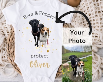 Personalised Baby Loved and Protected By Dog, Dog Owner New Baby Gift, Dog Breed Custom Baby Grow, Dog Lover Baby Vest, Dog Baby Shower Gift
