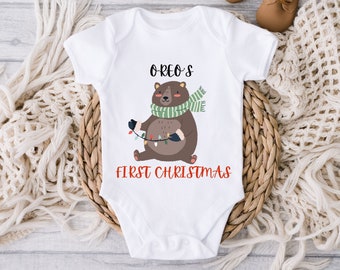 Personalized First Merry Christmas Baby Vest, Christmas Babygrow Gift Set, 1st Xmas Babygrow, Christmas Clothes for Baby, Christmas Bib