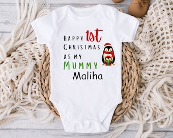 Personalized First Christmas Mummy Print Sleepsuit, Baby Christmas Gift Idea, Christmas Outfit for Baby,  Babygrow Bodysuit, Vest, Bib