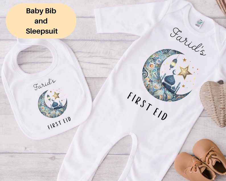 Personalised First Eid Ramadan Mubarak Baby Bodysuit, First Eid Sleep Suit, Ramadan Baby Grow, My First Eid Mubarak, Eid Mubarak Baby Grow image 9