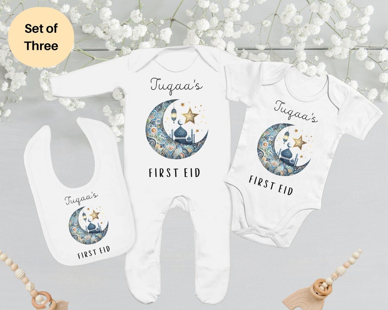 Personalised First Eid Ramadan Mubarak Baby Bodysuit, First Eid Sleep Suit, Ramadan Baby Grow, My First Eid Mubarak, Eid Mubarak Baby Grow image 10