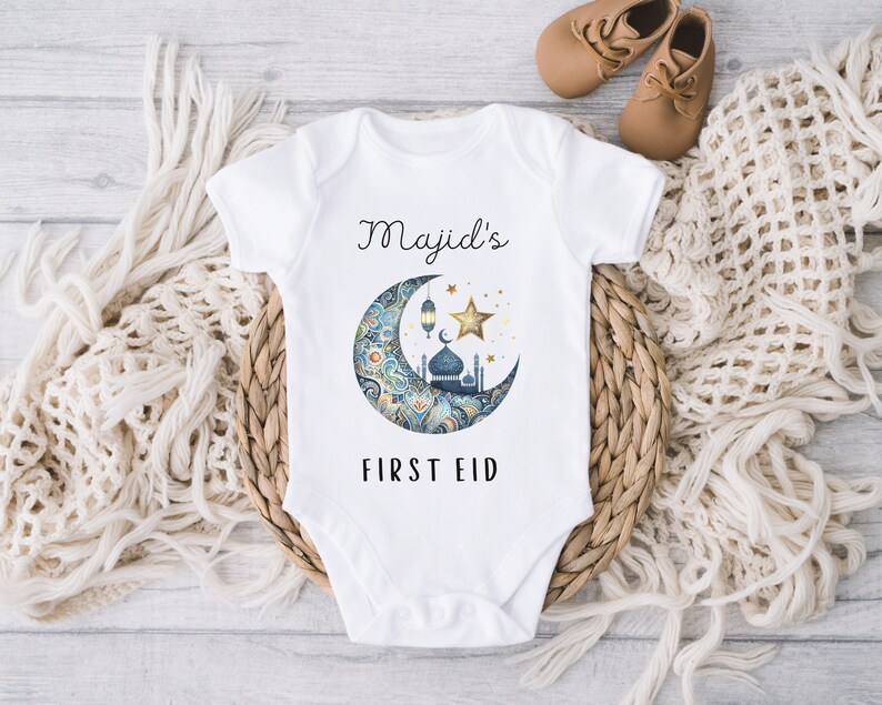 Personalised First Eid Ramadan Mubarak Baby Bodysuit, First Eid Sleep Suit, Ramadan Baby Grow, My First Eid Mubarak, Eid Mubarak Baby Grow image 1