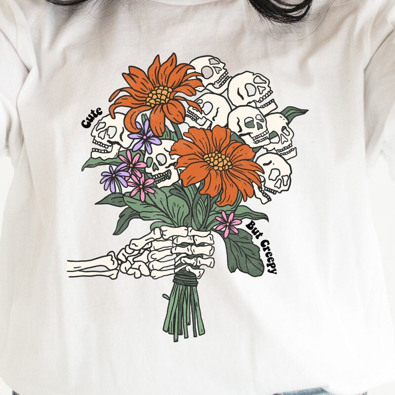 Flower Skull And Polka Dot Bouquet T-Shirt