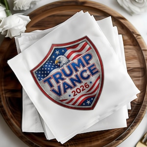 Napkins with Trump Vance 2026 logo featuring an eagle and American flag design.