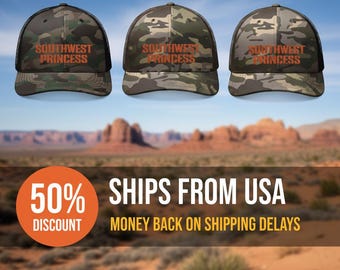 Southwest Princess Hat, Camo Trucker Hat, Women's Hat, Country Girl Hat, Trendy Hat, Embroidered Hat, Gift for Her