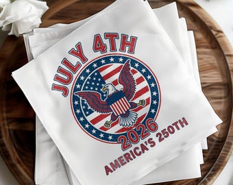 Juli 4th Cocktail Servietten 2026 Amerikas 250ster | Bunt-weißes Weißkopfseeadler-Getränke-Dekor