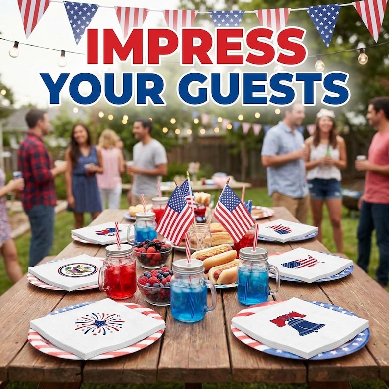 Patriotic Party Image, 4th of July Celebration Decor, Independence Day bbq, American Flag, Fireworks, Liberty Bell, usa Map Design, Digital