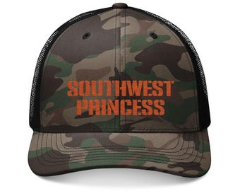 Southwest Princess Hat, Camo Trucker Hat, Women's Hat, Country Girl Hat, Trendy Hat, Embroidered Hat, Gift for Her