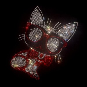 Cartoon cat Rhinestone Transfer Bling Hot Fix Iron on Patch Motif Design Transfer, Iron on hot fix, Bling shirts, Design motif for shirts