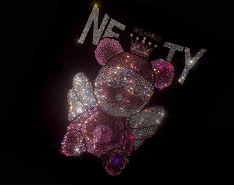 Little Bear rhinestone transfer ，Iron on hot fix Rhinestone Transfer Bling.   DIY Rhinestone apparel， T-Shirt Transfer，rhinestone transfer