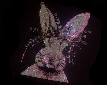 Rabbit Rhinestone Transfer Bling Hot Fix Iron on Patch Motif Design Transfer
