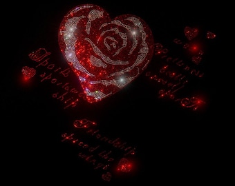 Rose hart Rhinestone Transfer Bling Hot Fix Iron on Patch Motif Design Transfer, Iron on hot fix, DIY Strasskleding