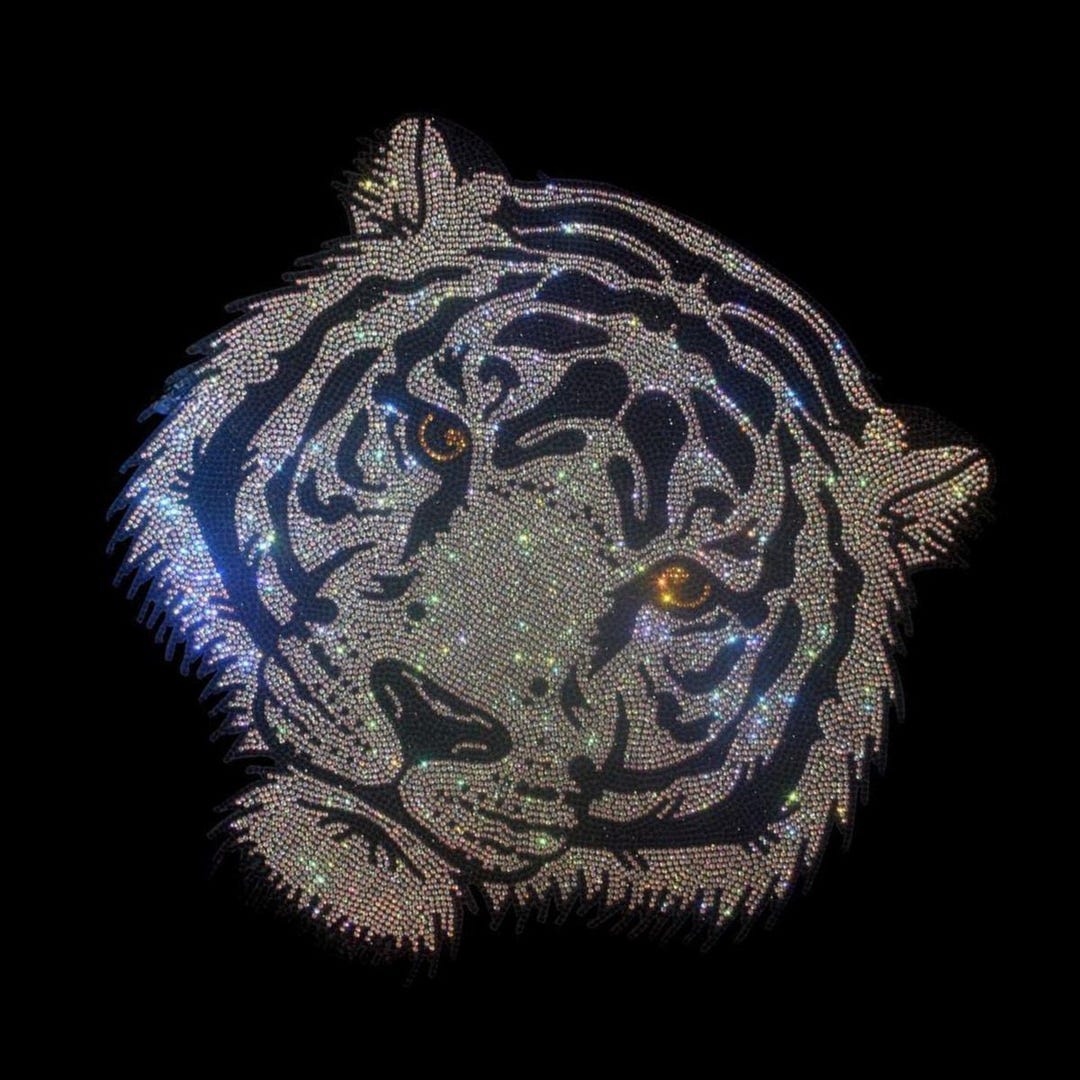 Tiger Rhinestone New Tiger Head Rhinestones Heat Transfer (iron-on) Design Decal ...