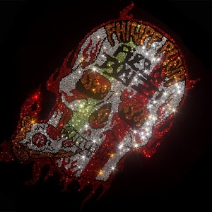 Skull Rhinestone Transfer Bling Hot Fix Iron on Patch Motif Design Transfer
