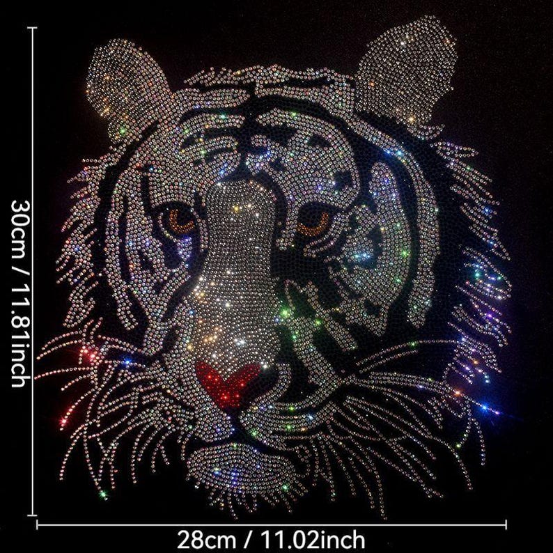 Tigers Rhinestone Design Cute Black and White Tiger Head Rhinestone Iron Transfer, Clothes ...