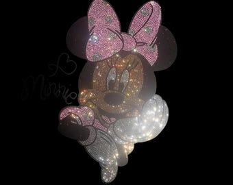 Bow Mickey Mouse Rhinestone iron heat repair decal transfer, Minnie Cartoon Rhinestone heat transfer pattern jacket, throw pillow