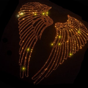 A pair of Wing Rhinestone Transfer, Iron on hot fix, Rhinestone Transfer Bling Hot Fix Iron on Patch Motif Design Transfer