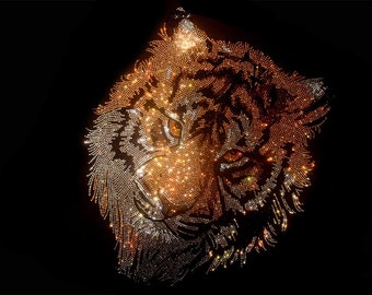 Tiger Rhinestone Transfer Bling Hot Fix Iron on Patch Motif Design Transfer, Iron on hot fix, Tiger head pillow rhinestone transfer