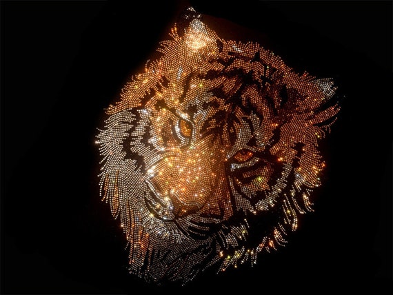 Tiger Rhinestone Transfer Bling Hot Fix Iron on Patch Motif Design Transfer, Iron on hot fix, Tiger head pillow rhinestone transfer