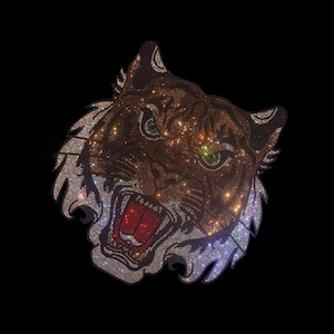 Desenho animado fofo cabeça de tigre strass ferro transferência de calor padrão remendo, camisa masculina decalque tigre, design de tigre strass, transferência de calor tigre